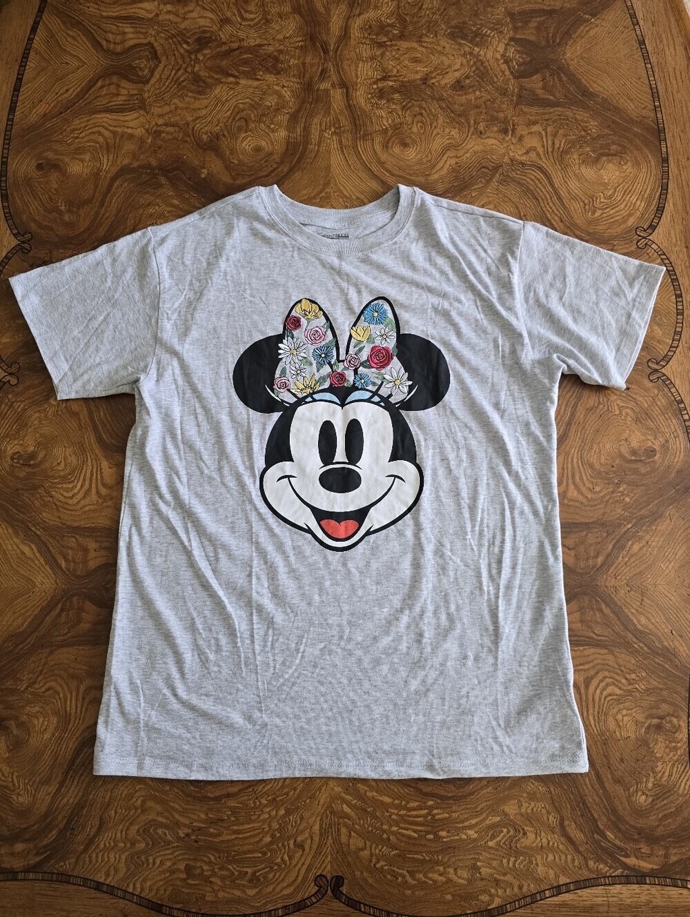 Freeze Minnie Mouse Floral Embroidered Bow T-Shirt Womens Small (M/L) Oversized